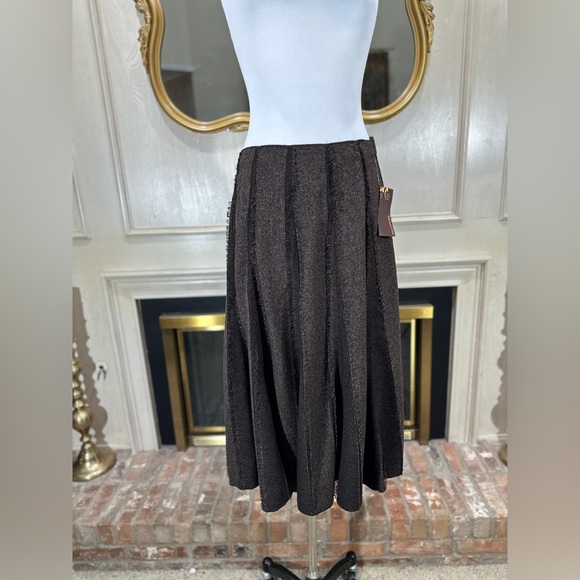 Multiples NWT Brown Textured A-Line Midi Skirt Size 14 | Frayed Seam Panels - Picture 2 of 10